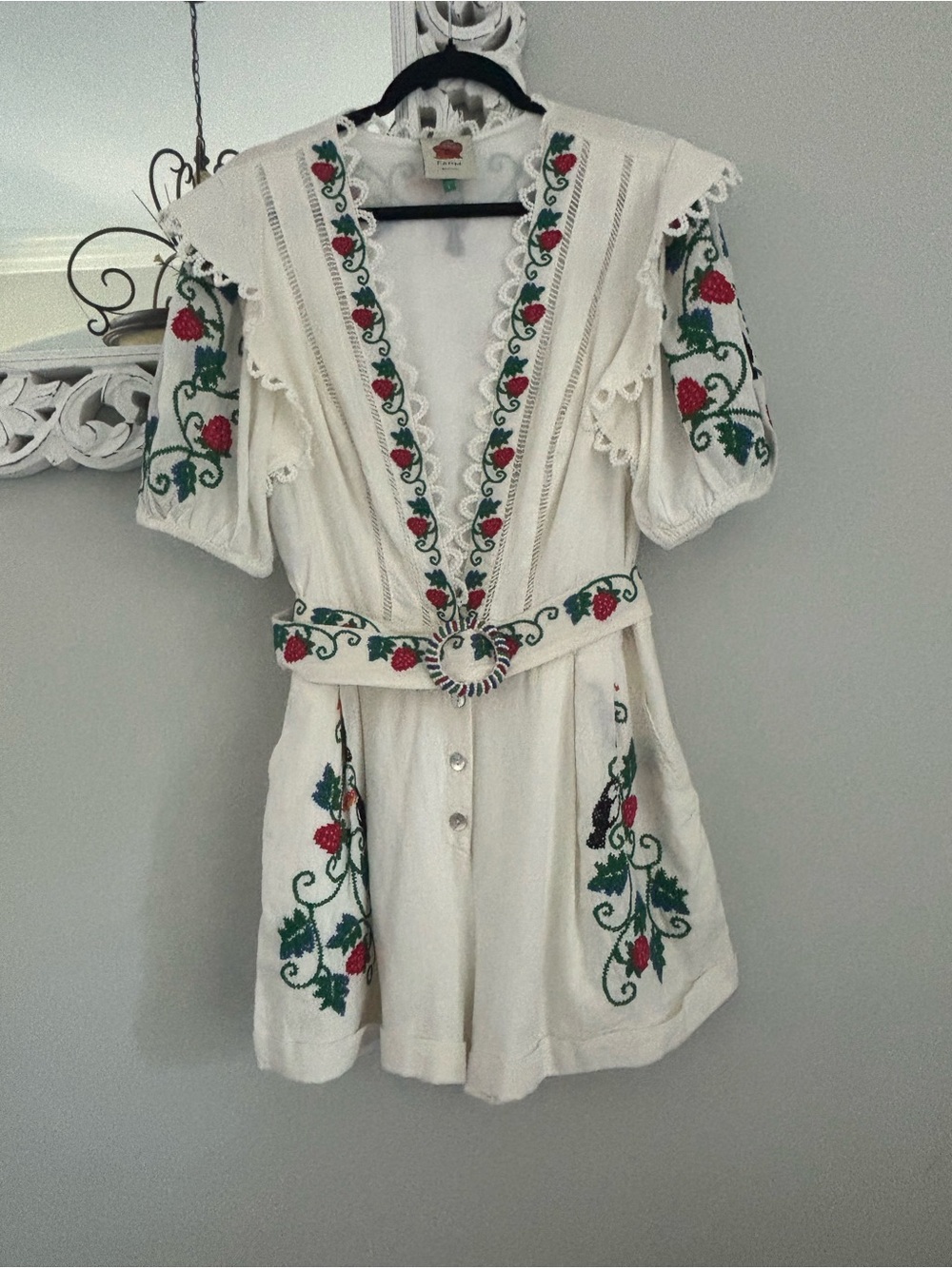 ✨ Farm Rio Strawberry Toucan Cross Stitch Embroidered Romper✨